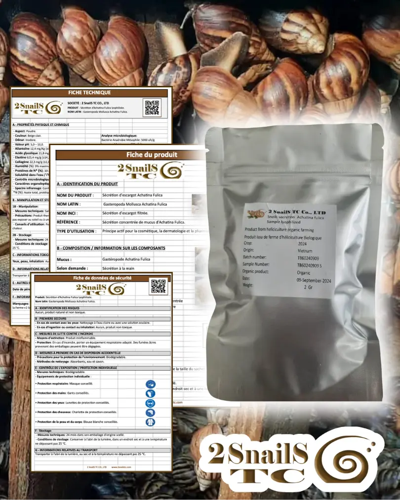 Fiches technique et produit mucine escargot vietnam